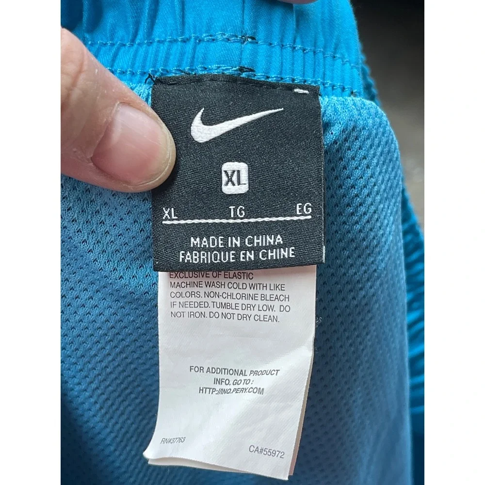 Nike Mens Swim Trunks Black Blue Oversized Swoosh Mesh Lined Board Shorts XL
